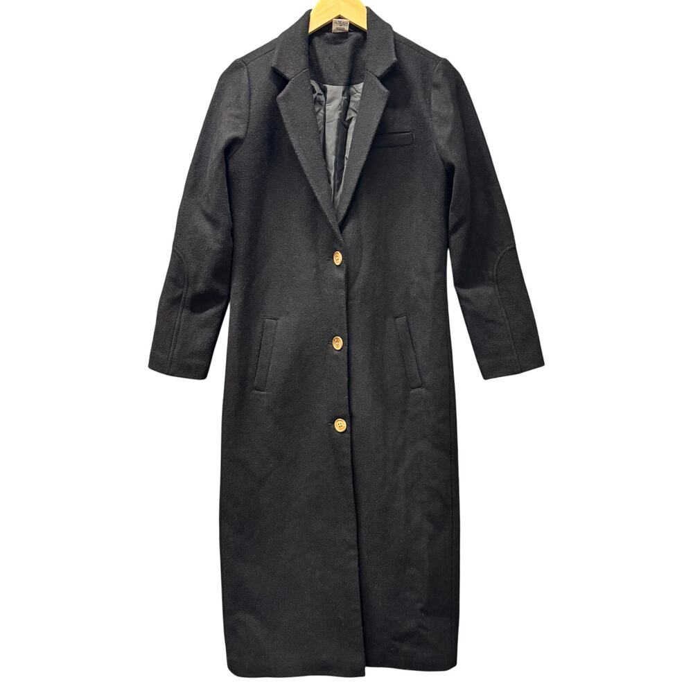 Lucy & Yak Overcoat Womens XS Austen Long Black Recycled Wool Button Up‎